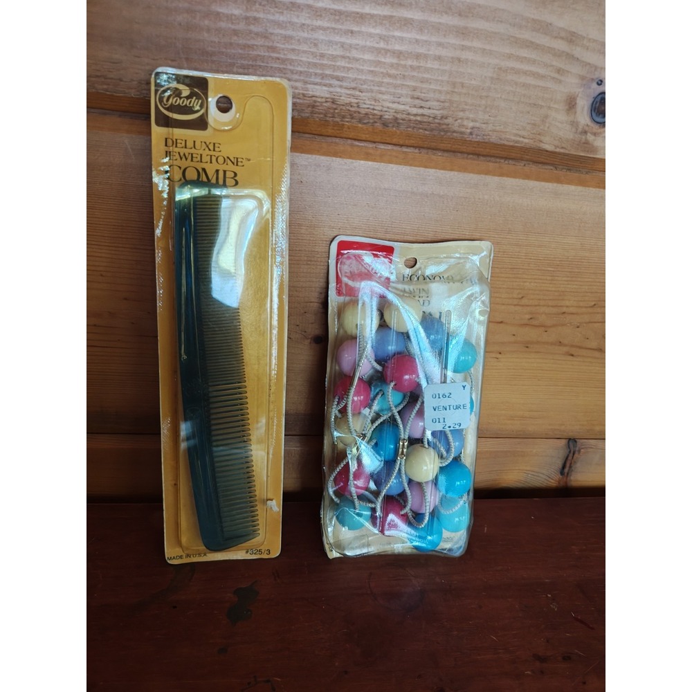 Vintage 80s Goody Twin Bead Ponytail Holders Pack‎ of 12 & Deluxe Jeweltone Comb